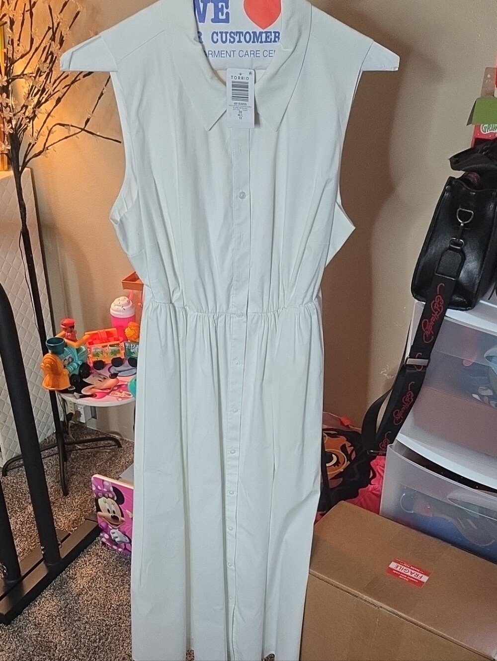 torrid White Sleeveless Button-Front Maxi Dress with Cinched Waist
